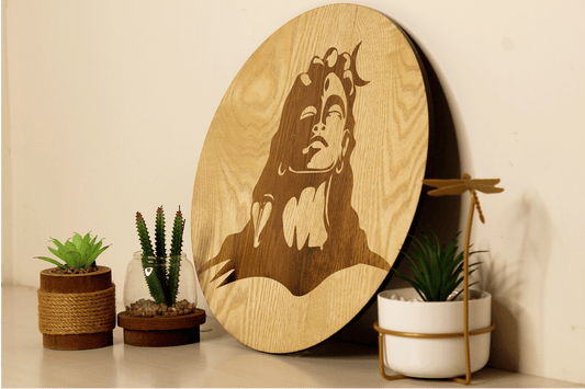 Adiyogi in Dhyan Mudra – Hand Crafted Veneer Art (Beige)