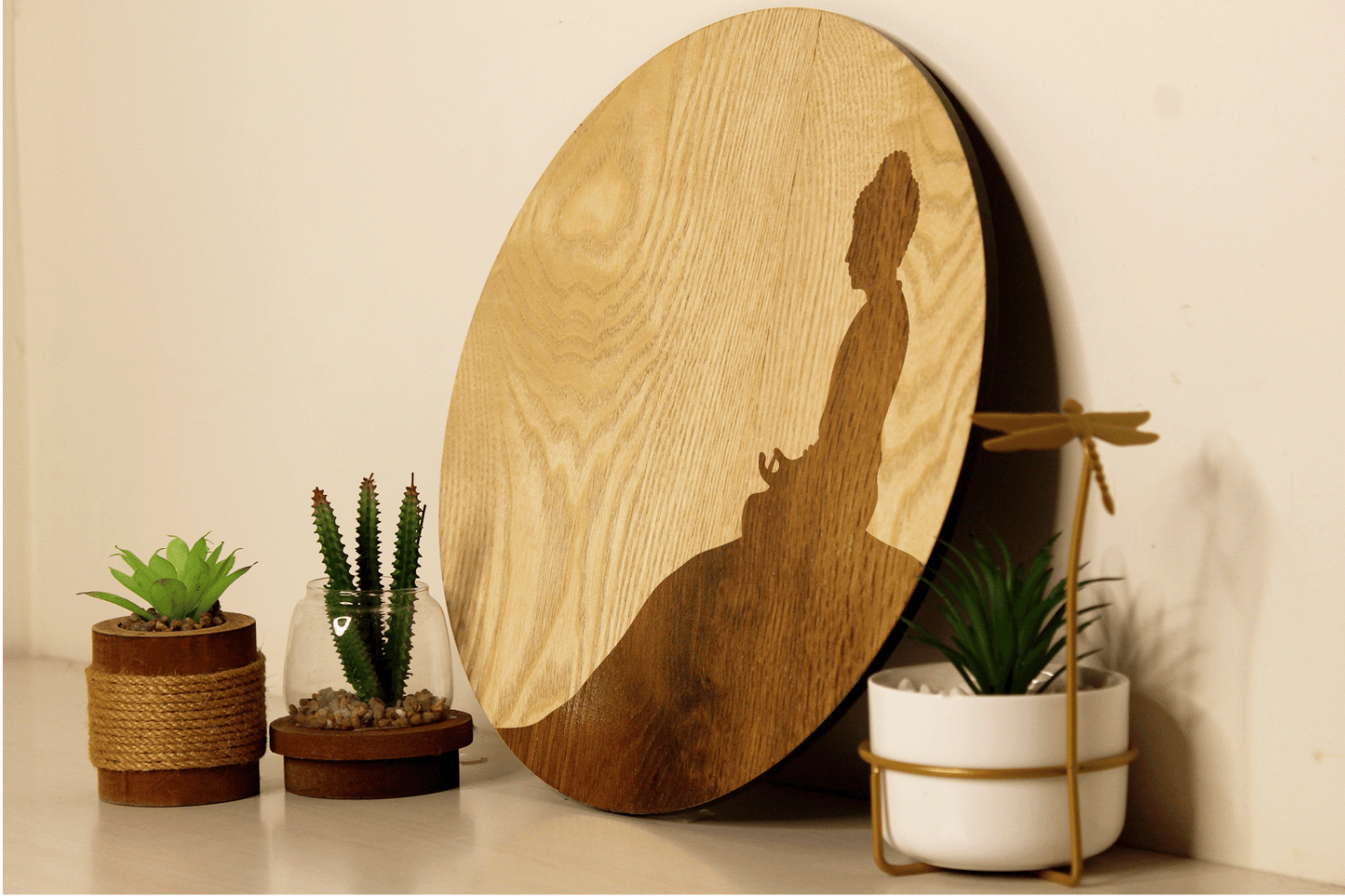Budhha in Meditation-Handcrafted in Veneer Art (Beige)