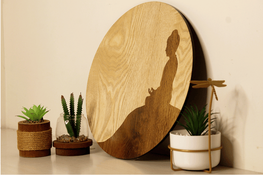 Budhha in Meditation-Handcrafted in Veneer Art (Beige)