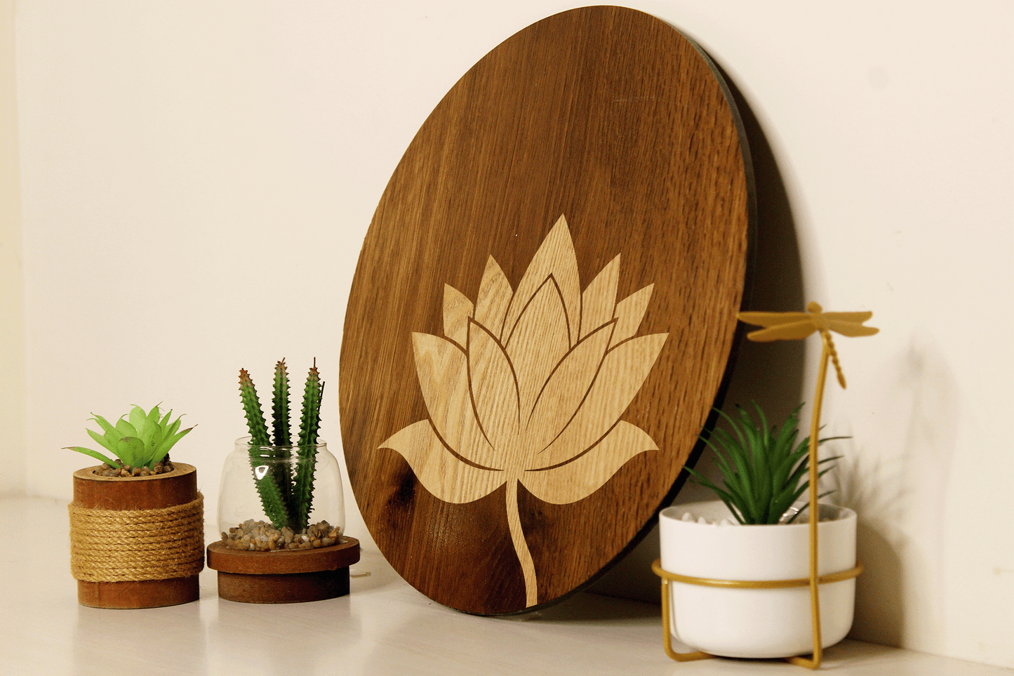 Blooming Lotus-Hand Crafted Veneer Art (Brown)
