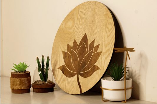 Blooming Lotus-Hand Crafted Veneer Art (Beige)