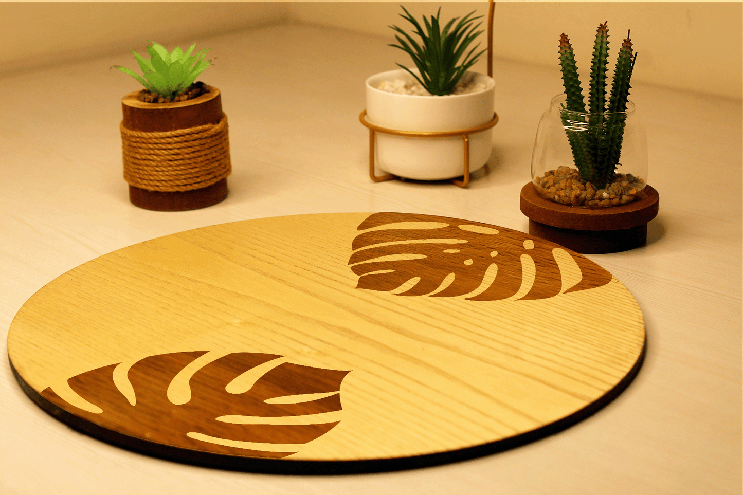 Tropica Leaves-Hand Crafted Veneer Art(Beige)