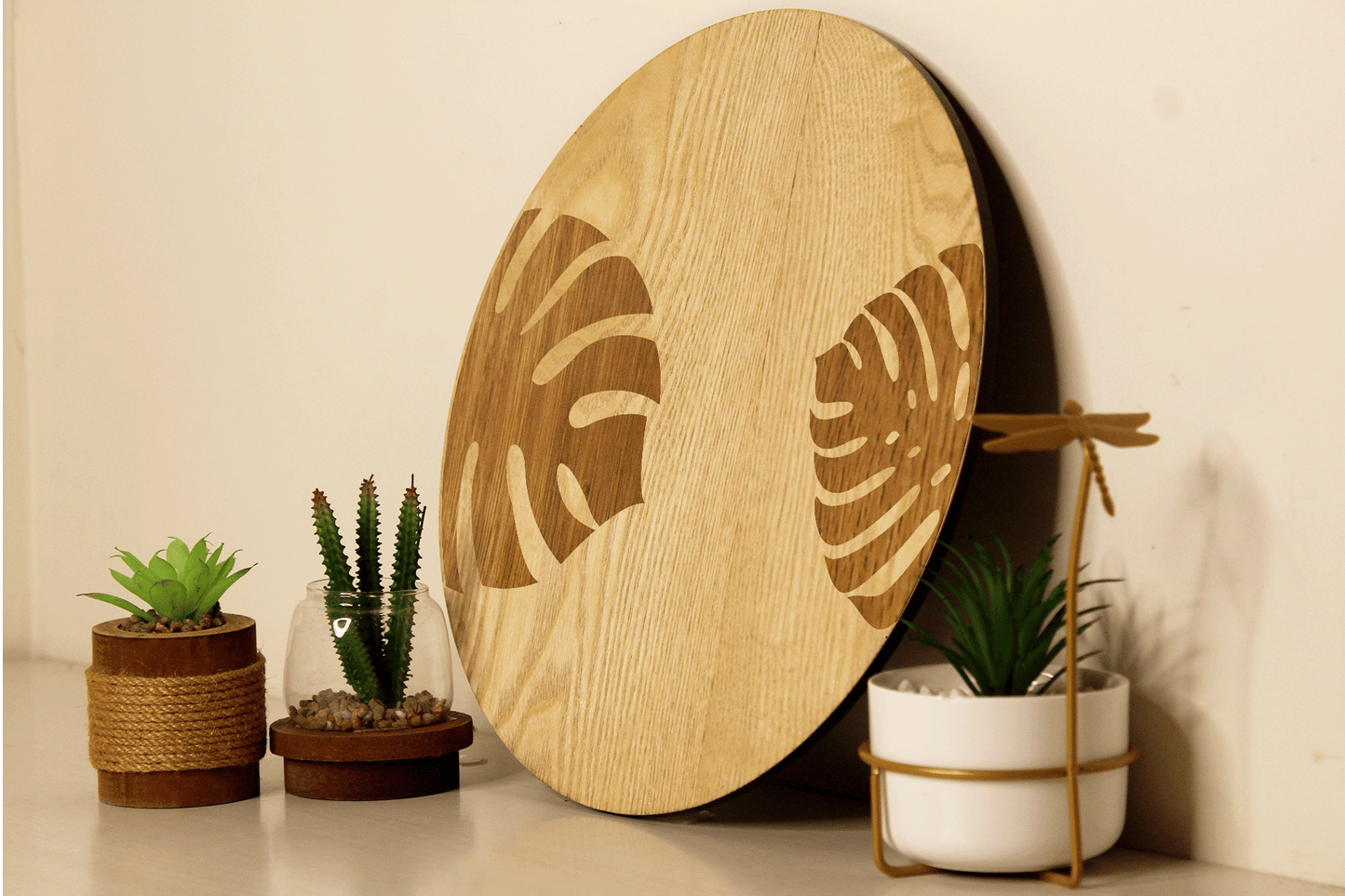 Tropica Leaves-Hand Crafted Veneer Art(Beige)