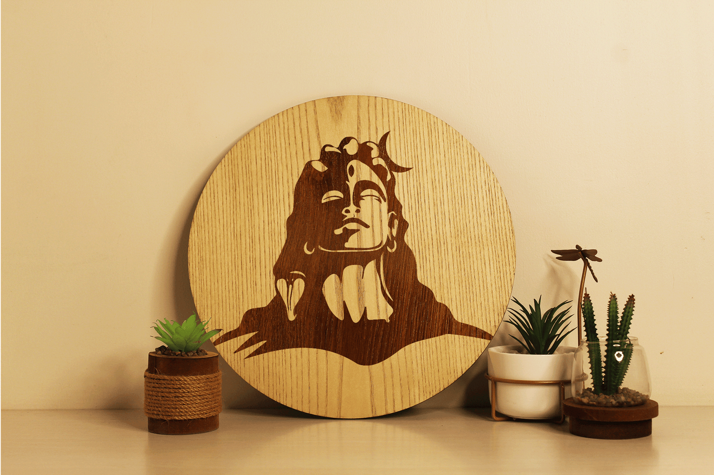 Adiyogi in Dhyan Mudra – Hand Crafted Veneer Art (Beige)