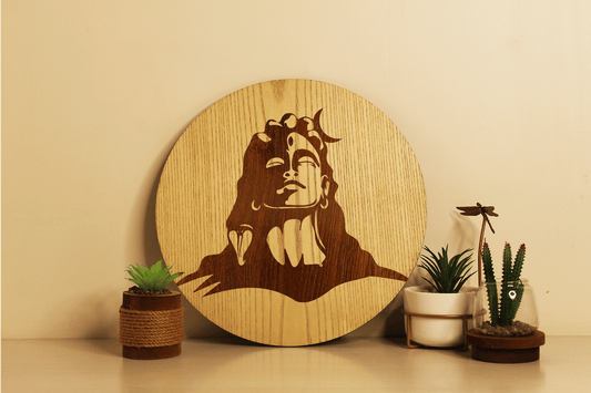 Adiyogi in Dhyan Mudra – Hand Crafted Veneer Art (Beige)