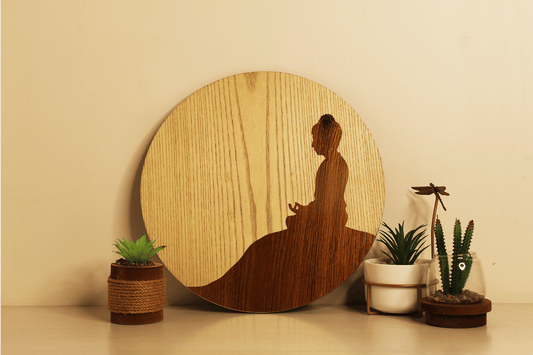 Budhha in Meditation-Handcrafted in Veneer Art (Beige)