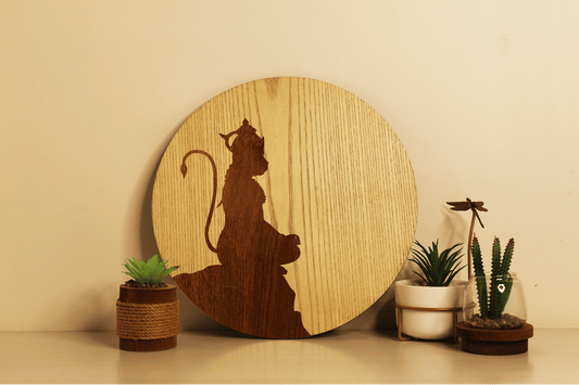 Hanuman Ji in Dhyan Mudra – Hand Crafted Veneer Art (Beige)