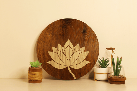 Blooming Lotus-Hand Crafted Veneer Art (Brown)