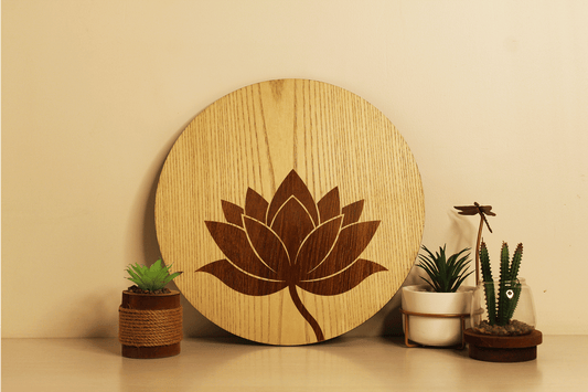 Blooming Lotus-Hand Crafted Veneer Art (Beige)