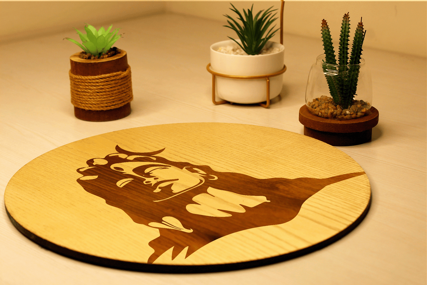 Adiyogi in Dhyan Mudra – Hand Crafted Veneer Art (Beige)