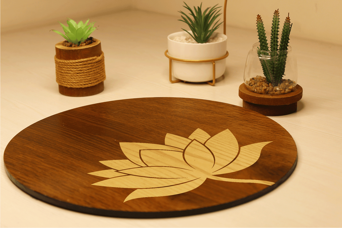 Blooming Lotus-Hand Crafted Veneer Art (Brown)