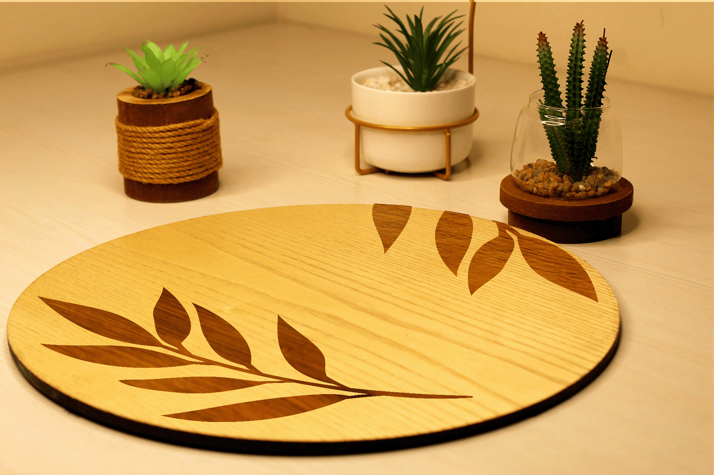 Serene Branch-Hand Crafted Veneer Art(Beige)